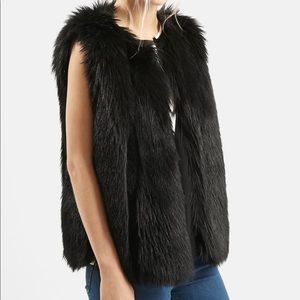 Topshop Leah black faux fur vest